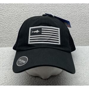 Columbia PFG Trucker Hat Mens Snapback Low Crown Blackout‎ Flag Marlin Fishing